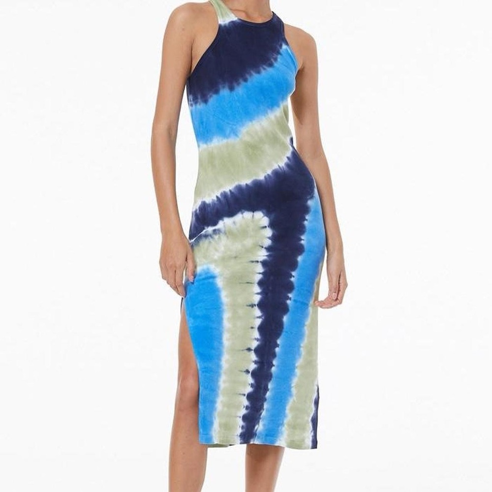 YFB Young Fabulous & Broke Iggy Rib Dress Tie Dye Green Blue Small EUC